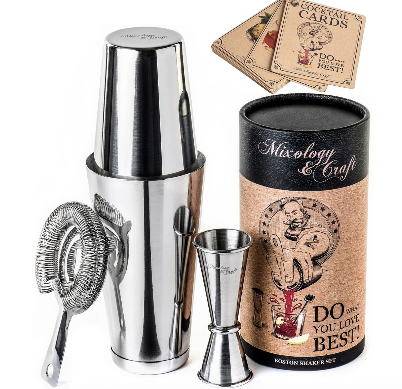 Set de shaker à martini professionnel en argent avec passoire et jigger japonais